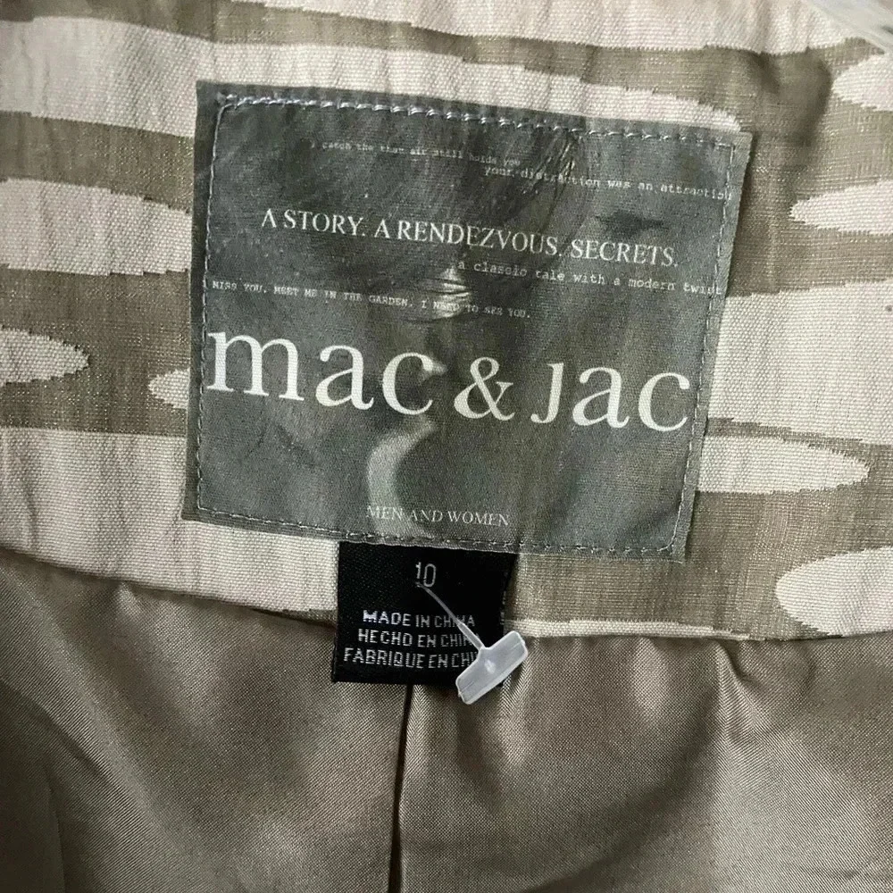 MAC & JAC* Sage & Ivory Animal Print Jacket Peplum Style 3/4 Puffy Sleeves Sz 10 - Picture 9 of 10